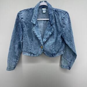 Vintage Oops California Blue Acid Wash Denim Cropped‎ Denim Jacket Gold Button